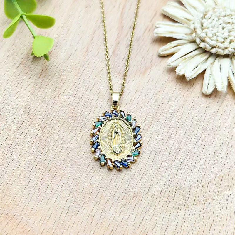 Colorful Zircon Cross Copper Pendant Necklace Women's Collarbone Chain Jewelry