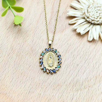 Colorful Zircon Cross Copper Pendant Necklace Women's Collarbone Chain Jewelry