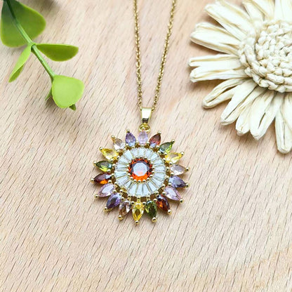 Colorful Zircon Cross Copper Pendant Necklace Women's Collarbone Chain Jewelry