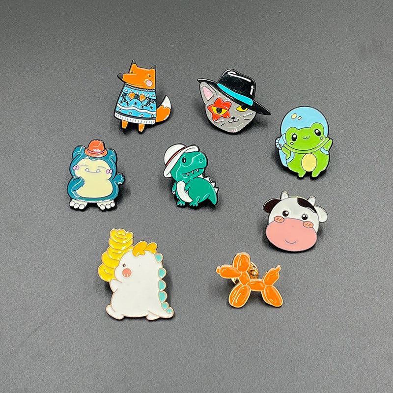 Cartoon Small Animal Alloy Pin Badge Multi-Functional Dinosaur Fox Metal Clothing Shoes Bag Accessories