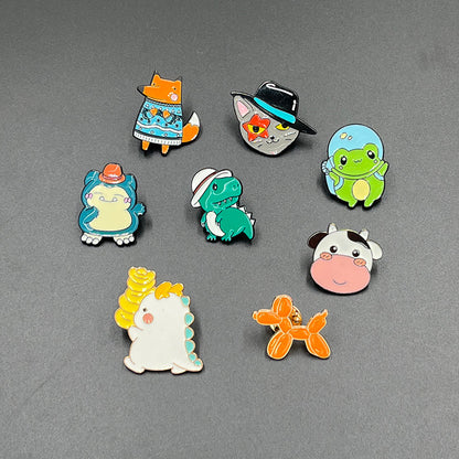 Cartoon Small Animal Alloy Pin Badge Multi-Functional Dinosaur Fox Metal Clothing Shoes Bag Accessories