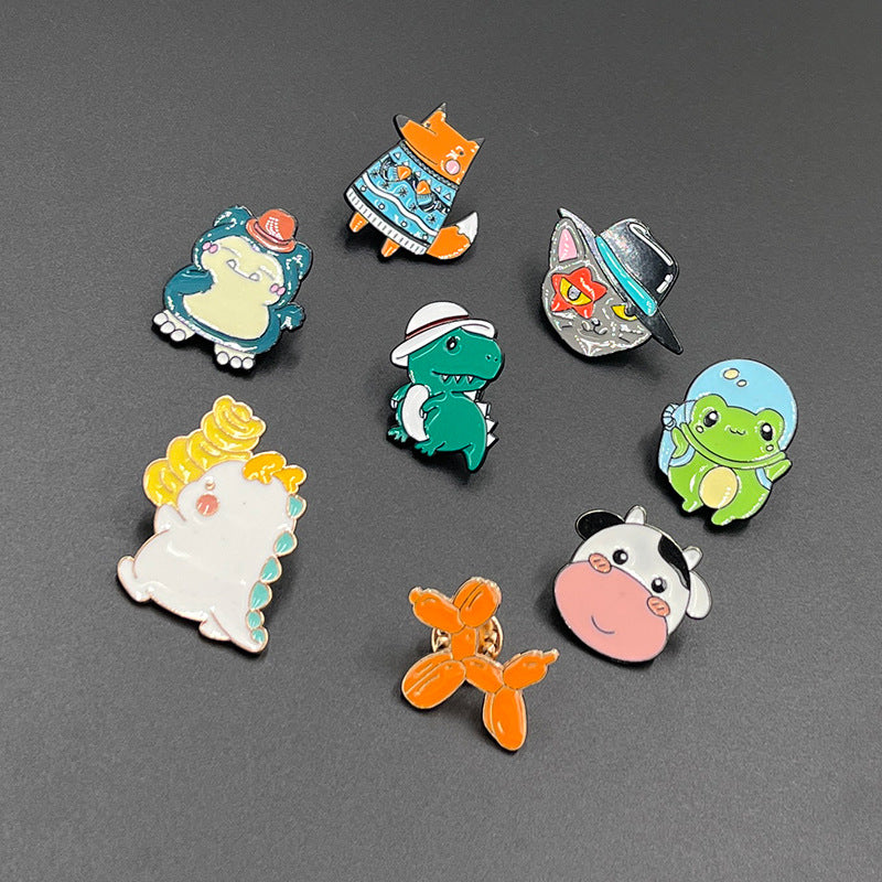 Cartoon Small Animal Alloy Pin Badge Multi-Functional Dinosaur Fox Metal Clothing Shoes Bag Accessories