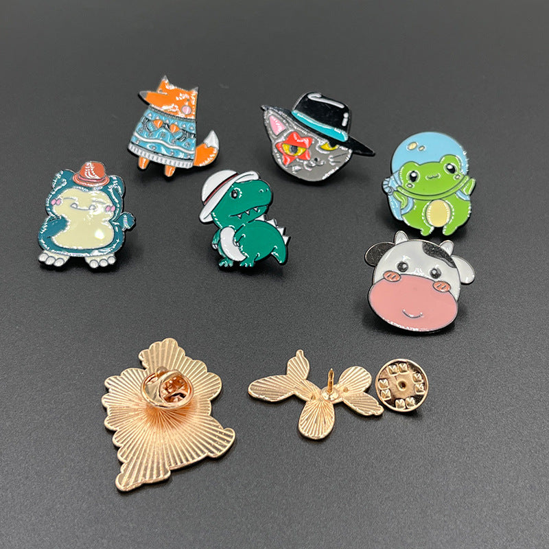 Cartoon Small Animal Alloy Pin Badge Multi-Functional Dinosaur Fox Metal Clothing Shoes Bag Accessories