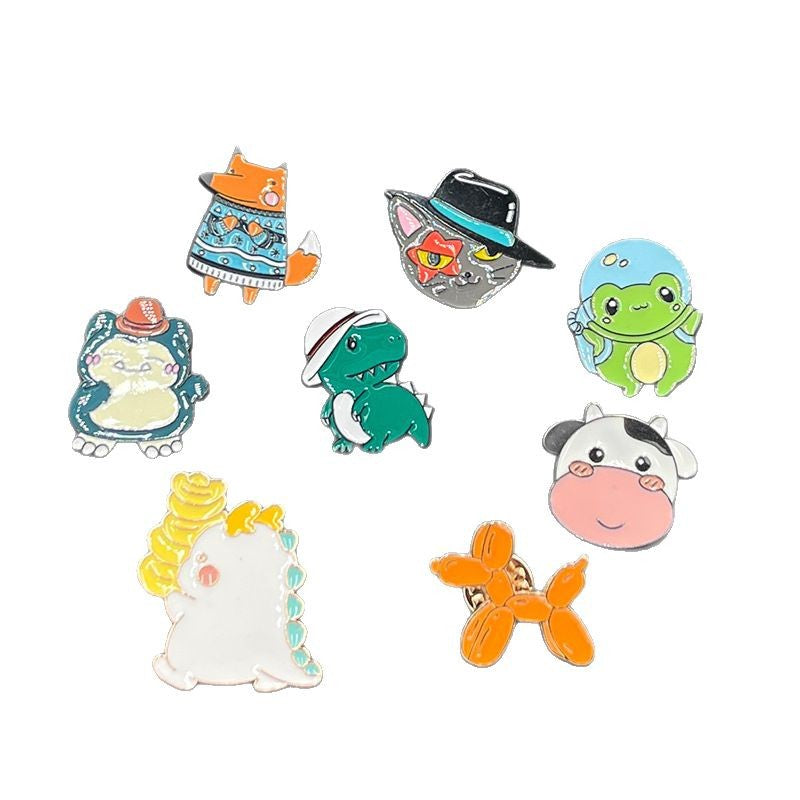 Cartoon Small Animal Alloy Pin Badge Multi-Functional Dinosaur Fox Metal Clothing Shoes Bag Accessories