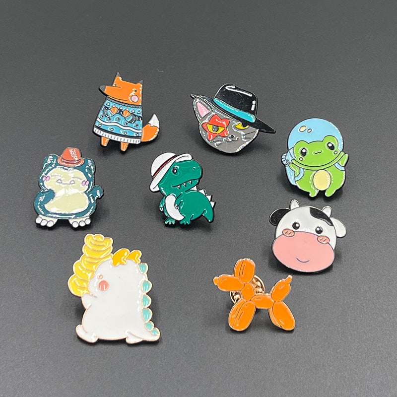 Cartoon Small Animal Alloy Pin Badge Multi-Functional Dinosaur Fox Metal Clothing Shoes Bag Accessories