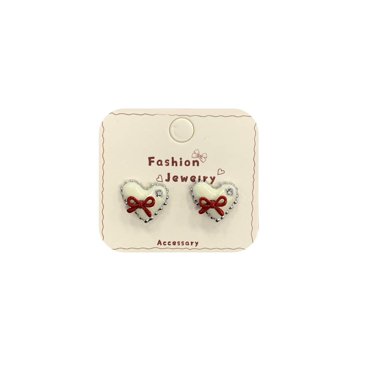 Silver Heart-shaped Bowknot Earring Set For Women Simple Jewelry Accessories