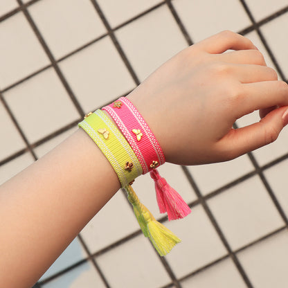 Butterfly Alloy Woven Handmade Tassel Bracelet For Women Simple Handmade Rope Bracelet For Daily Wear