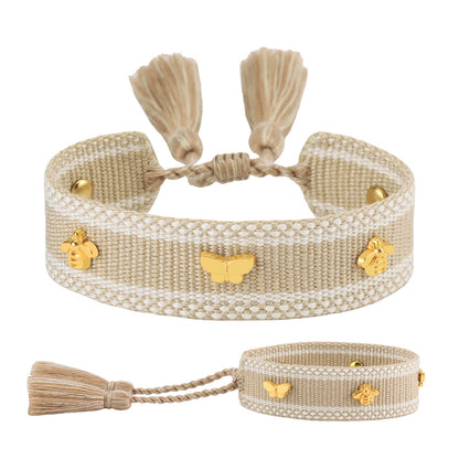 Butterfly Alloy Woven Handmade Tassel Bracelet For Women Simple Handmade Rope Bracelet For Daily Wear