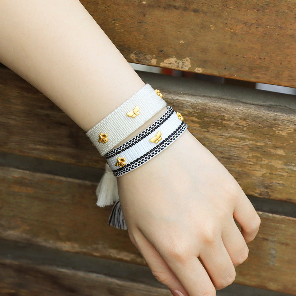Butterfly Alloy Woven Handmade Tassel Bracelet For Women Simple Handmade Rope Bracelet For Daily Wear
