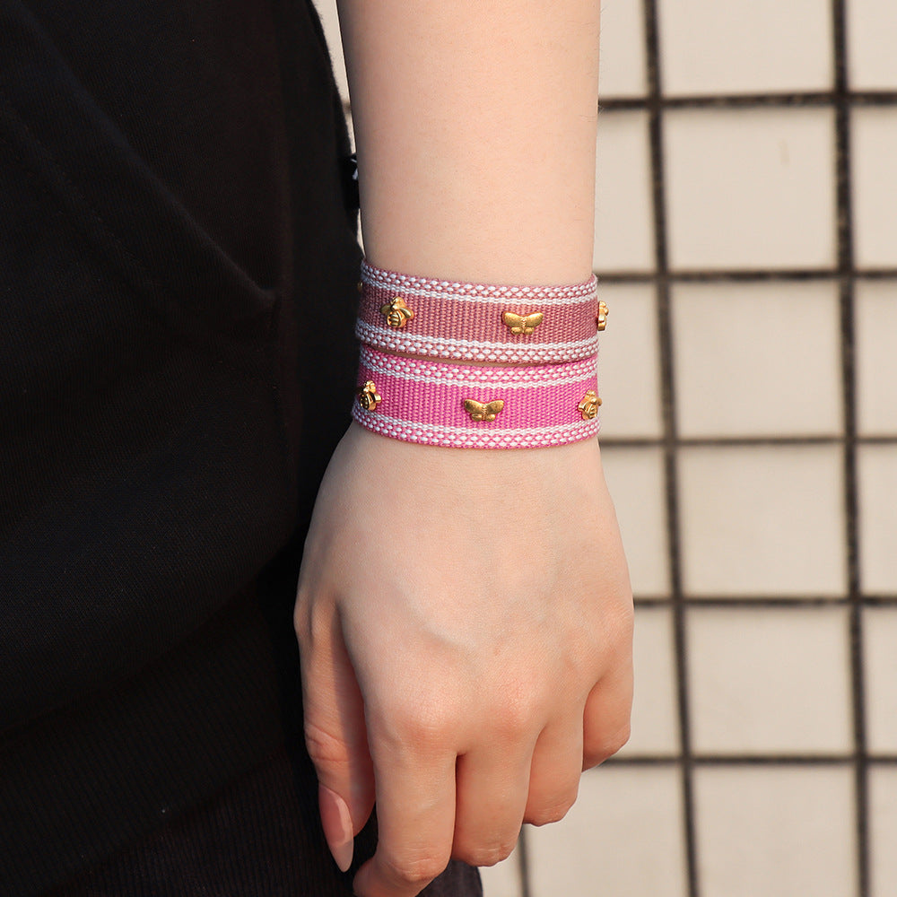 Butterfly Alloy Woven Handmade Tassel Bracelet For Women Simple Handmade Rope Bracelet For Daily Wear