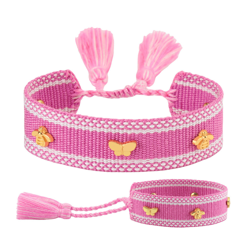 Butterfly Alloy Woven Handmade Tassel Bracelet For Women Simple Handmade Rope Bracelet For Daily Wear