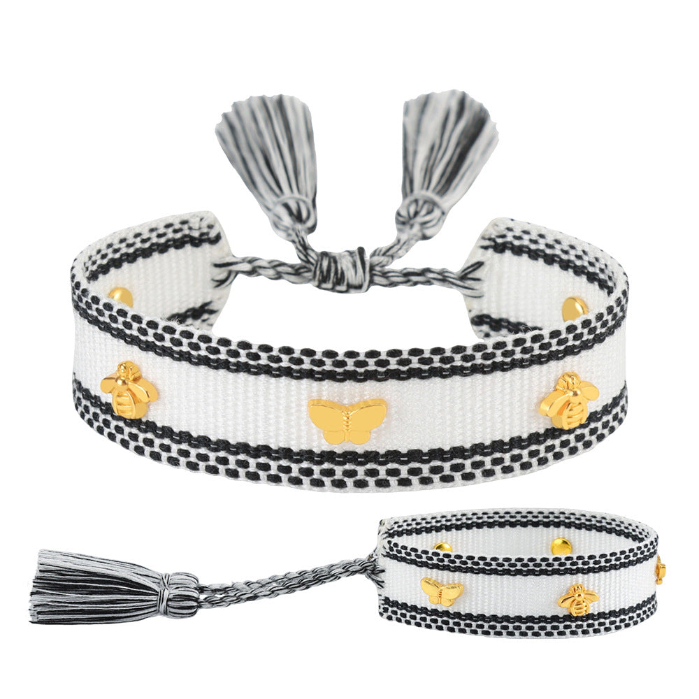 Butterfly Alloy Woven Handmade Tassel Bracelet For Women Simple Handmade Rope Bracelet For Daily Wear