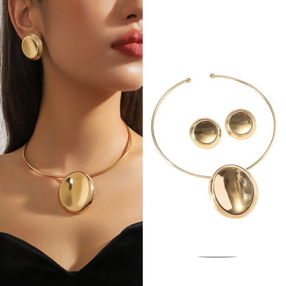 Metal Heart Necklace Earrings Set For Women Minimalist Simple Jewelry Accessories Floral Glass Inlay