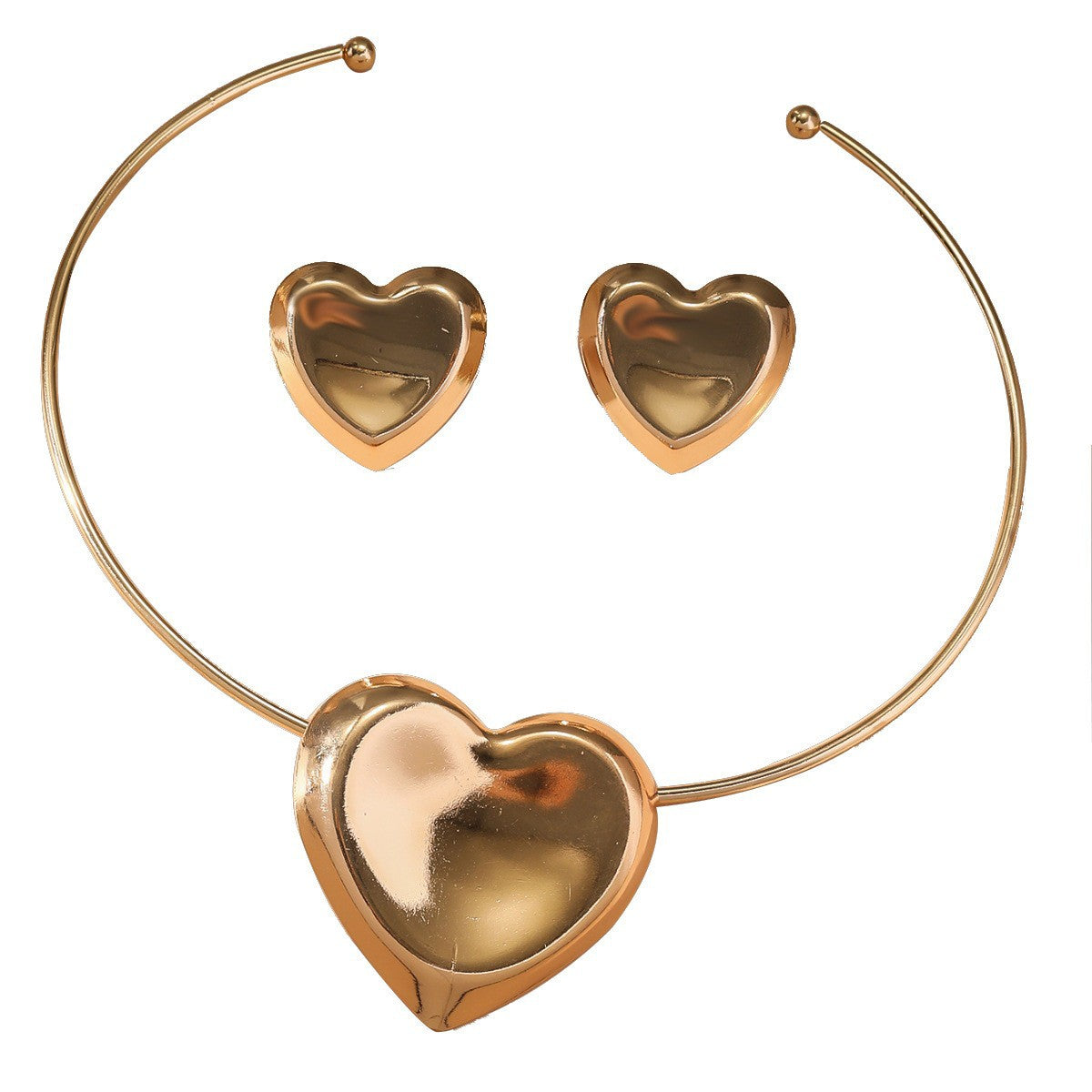 Metal Heart Necklace Earrings Set For Women Minimalist Simple Jewelry Accessories Floral Glass Inlay