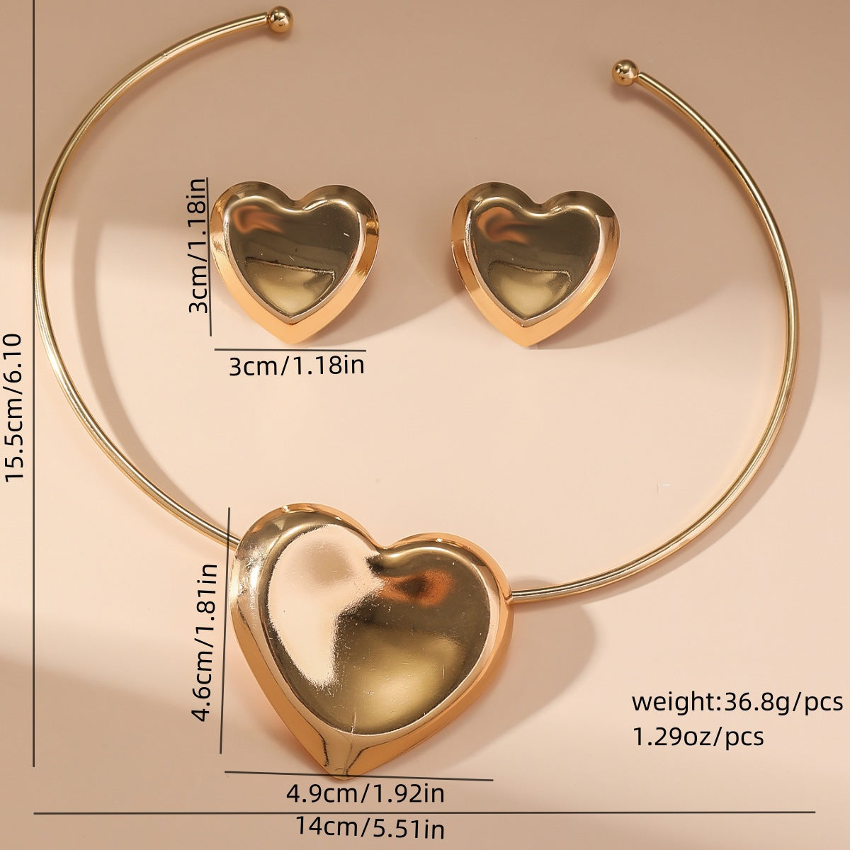Metal Heart Necklace Earrings Set For Women Minimalist Simple Jewelry Accessories Floral Glass Inlay