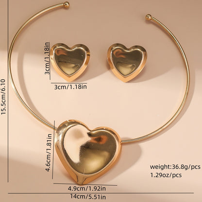 Metal Heart Necklace Earrings Set For Women Minimalist Simple Jewelry Accessories Floral Glass Inlay