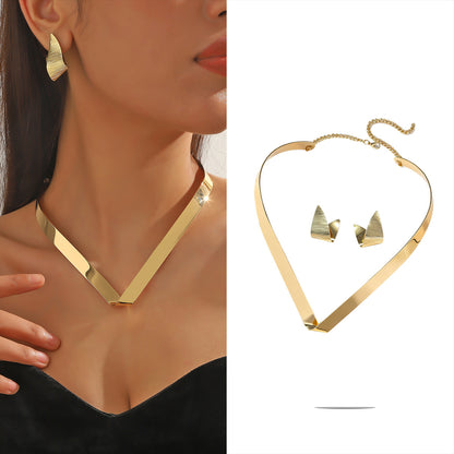 Metal Heart Necklace Earrings Set For Women Minimalist Simple Jewelry Accessories Floral Glass Inlay