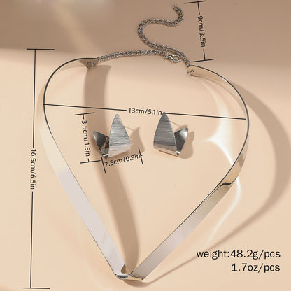 Metal Heart Necklace Earrings Set For Women Minimalist Simple Jewelry Accessories Floral Glass Inlay