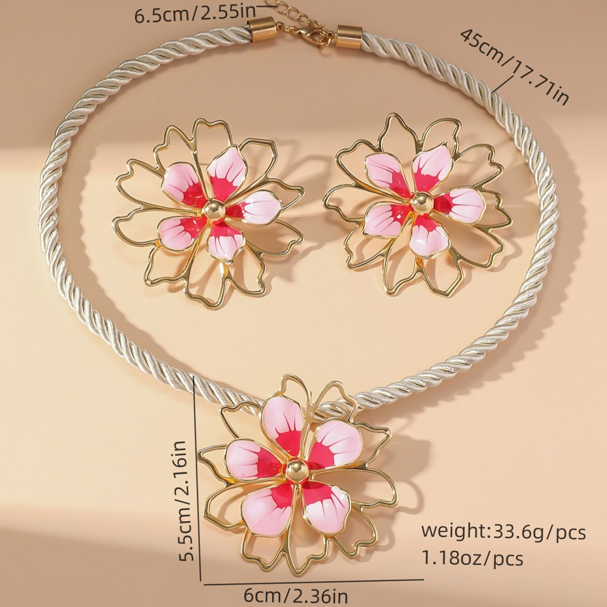 Metal Heart Necklace Earrings Set For Women Minimalist Simple Jewelry Accessories Floral Glass Inlay