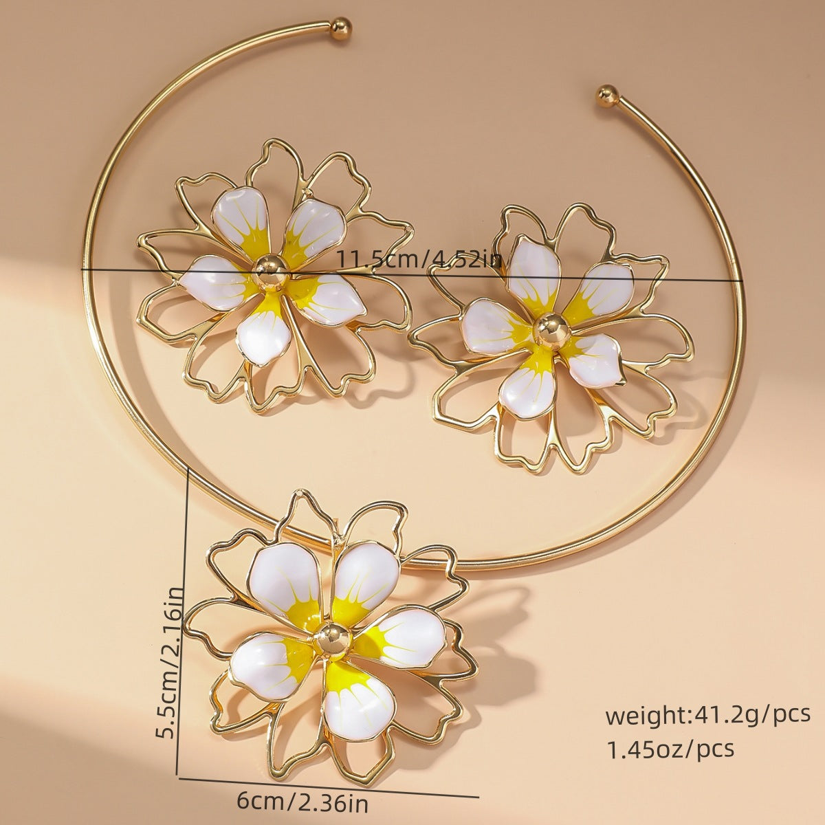 Metal Heart Necklace Earrings Set For Women Minimalist Simple Jewelry Accessories Floral Glass Inlay