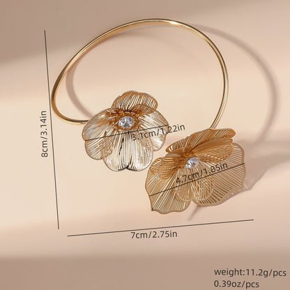 Metal Heart Necklace Earrings Set For Women Minimalist Simple Jewelry Accessories Floral Glass Inlay