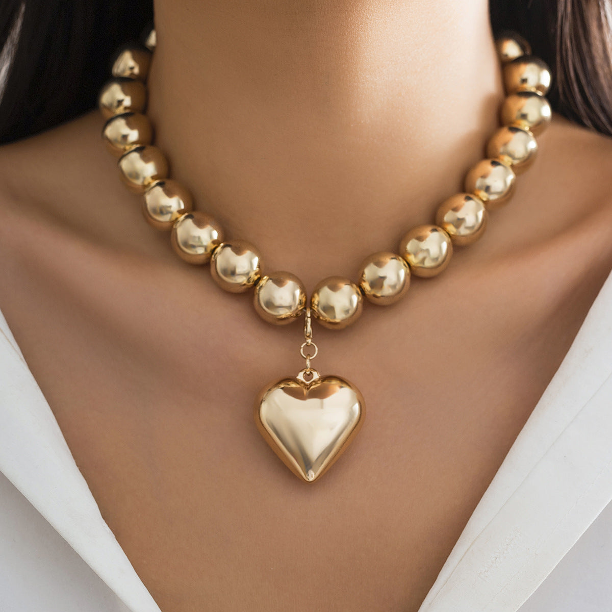 Metal Heart Necklace Earrings Set For Women Minimalist Simple Jewelry Accessories Floral Glass Inlay