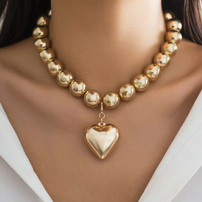 Metal Heart Necklace Earrings Set For Women Minimalist Simple Jewelry Accessories Floral Glass Inlay
