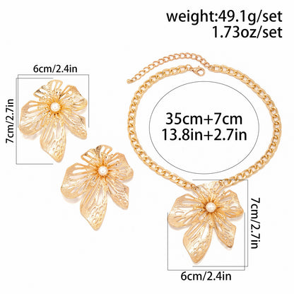 Metal Heart Necklace Earrings Set For Women Minimalist Simple Jewelry Accessories Floral Glass Inlay