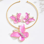 T3137 Rose Red Butterfly Set (Necklace + Earrings)