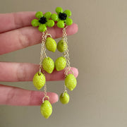 Green Flower Tassel Lemon Earrings
