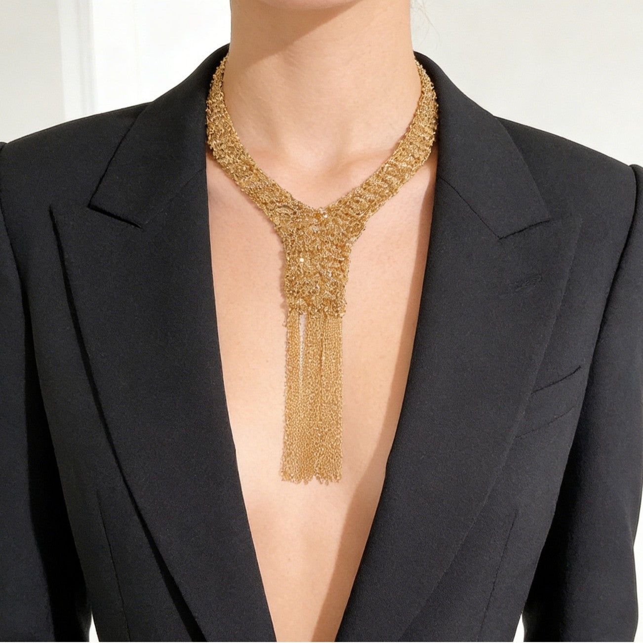 Handwoven Sweater Chain Daily Party Long Necklace Geometric Alloy Pendant Women's Vintage Luxury Tassel Necklace