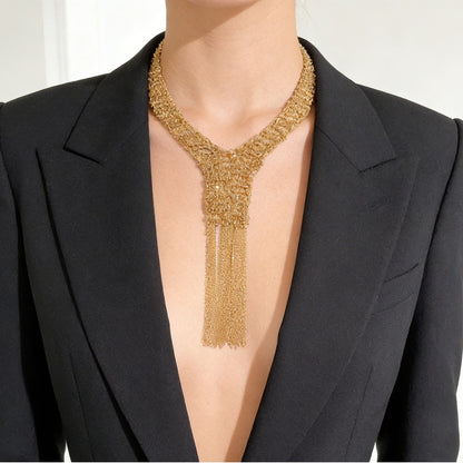 Handwoven Sweater Chain Daily Party Long Necklace Geometric Alloy Pendant Women's Vintage Luxury Tassel Necklace