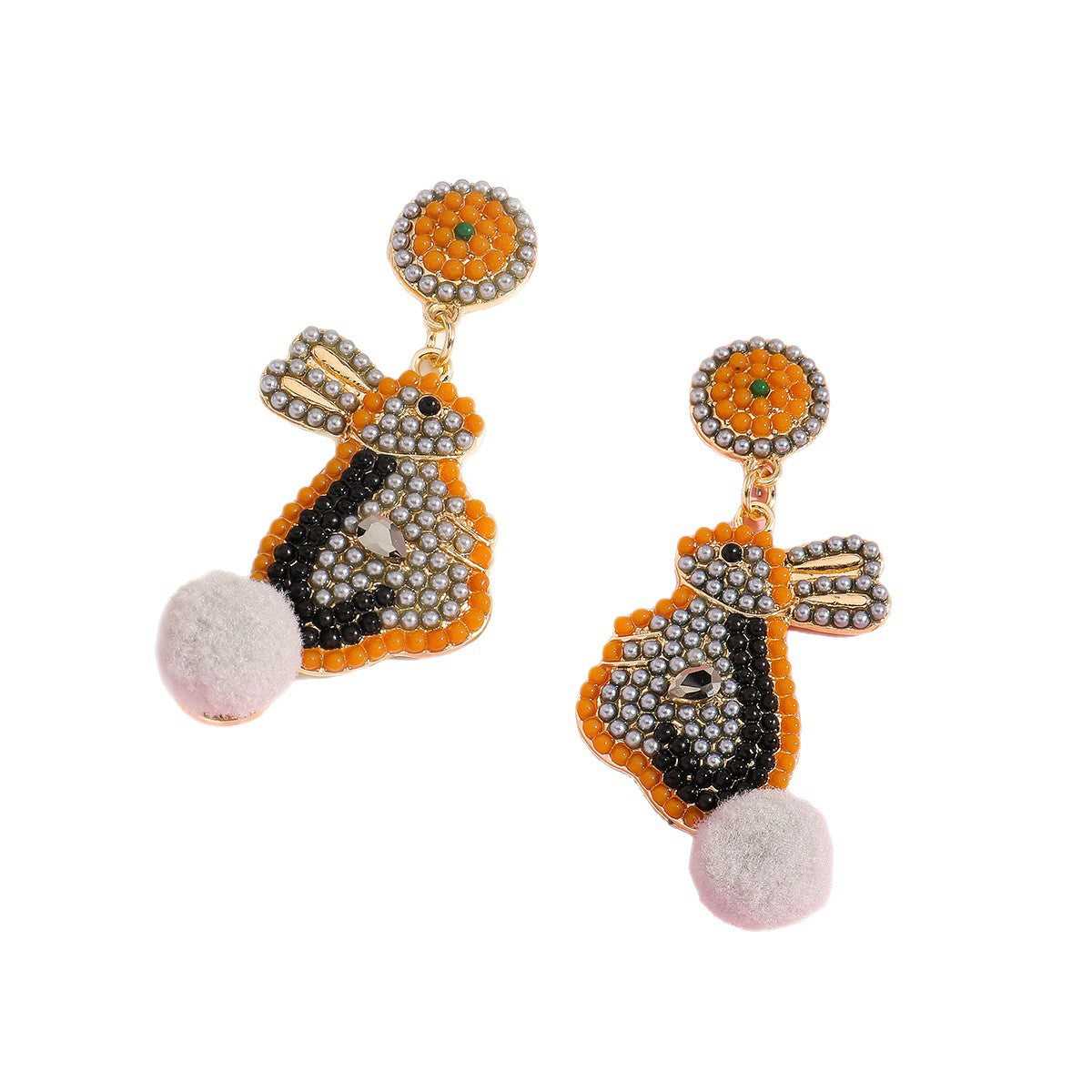 Handmade Easter Bunny Bead Earrings Holiday Color Block Diamond Inlaid Women's Party Jewelry