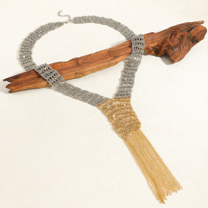 Handwoven Sweater Chain Daily Party Long Necklace Geometric Alloy Pendant Women's Vintage Luxury Tassel Necklace