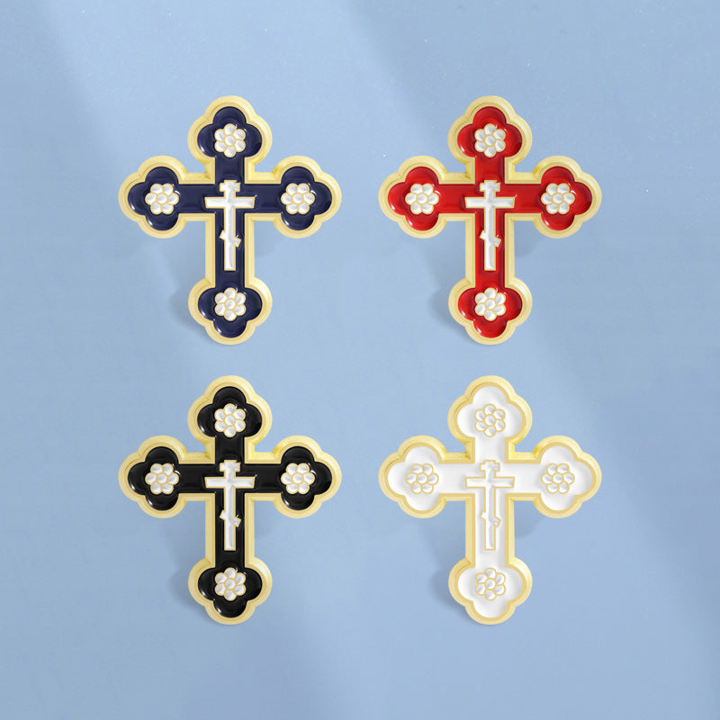 Painted Cross Brooch Vintage Personal Matching Accessories Blue Red Black White Multi-color Fixed Badge