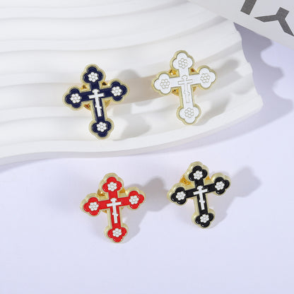 Painted Cross Brooch Vintage Personal Matching Accessories Blue Red Black White Multi-color Fixed Badge