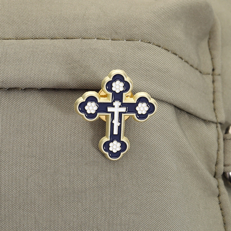 Painted Cross Brooch Vintage Personal Matching Accessories Blue Red Black White Multi-color Fixed Badge