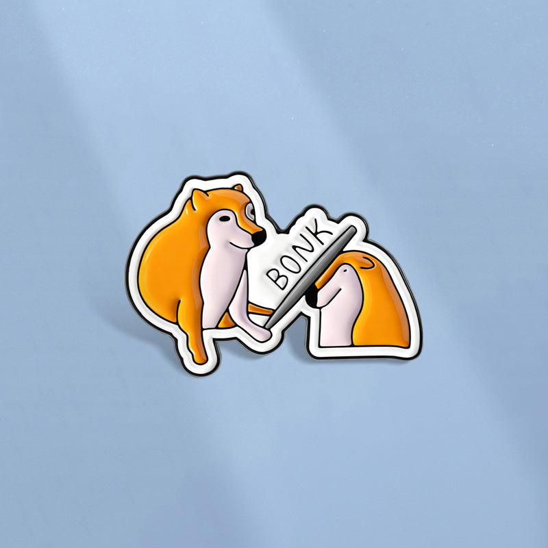 Shiba Inu Interactive BONK Lapel Pin Fun Mascot Pet Badge Clothing Buckle Zinc Alloy Transparent Color Animal Theme