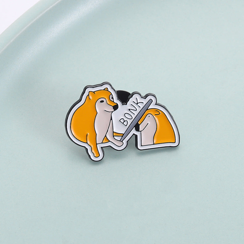 Shiba Inu Interactive BONK Lapel Pin Fun Mascot Pet Badge Clothing Buckle Zinc Alloy Transparent Color Animal Theme