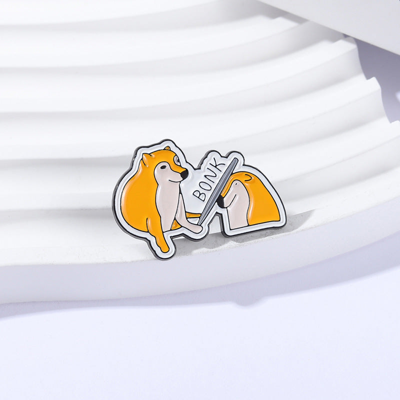 Shiba Inu Interactive BONK Lapel Pin Fun Mascot Pet Badge Clothing Buckle Zinc Alloy Transparent Color Animal Theme
