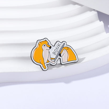Shiba Inu Interactive BONK Lapel Pin Fun Mascot Pet Badge Clothing Buckle Zinc Alloy Transparent Color Animal Theme