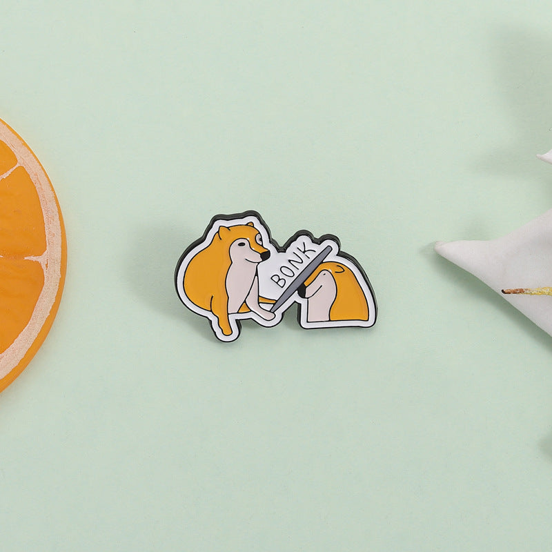Shiba Inu Interactive BONK Lapel Pin Fun Mascot Pet Badge Clothing Buckle Zinc Alloy Transparent Color Animal Theme