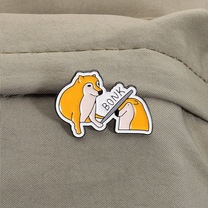 Shiba Inu Interactive BONK Lapel Pin Fun Mascot Pet Badge Clothing Buckle Zinc Alloy Transparent Color Animal Theme