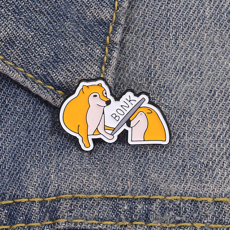 Shiba Inu Interactive BONK Lapel Pin Fun Mascot Pet Badge Clothing Buckle Zinc Alloy Transparent Color Animal Theme