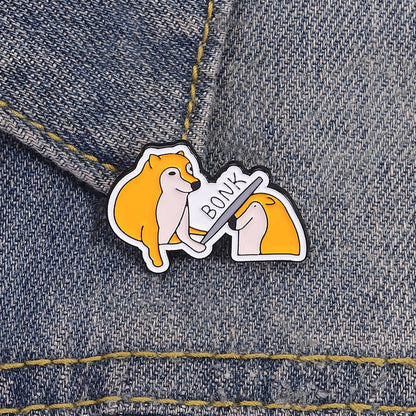 Shiba Inu Interactive BONK Lapel Pin Fun Mascot Pet Badge Clothing Buckle Zinc Alloy Transparent Color Animal Theme