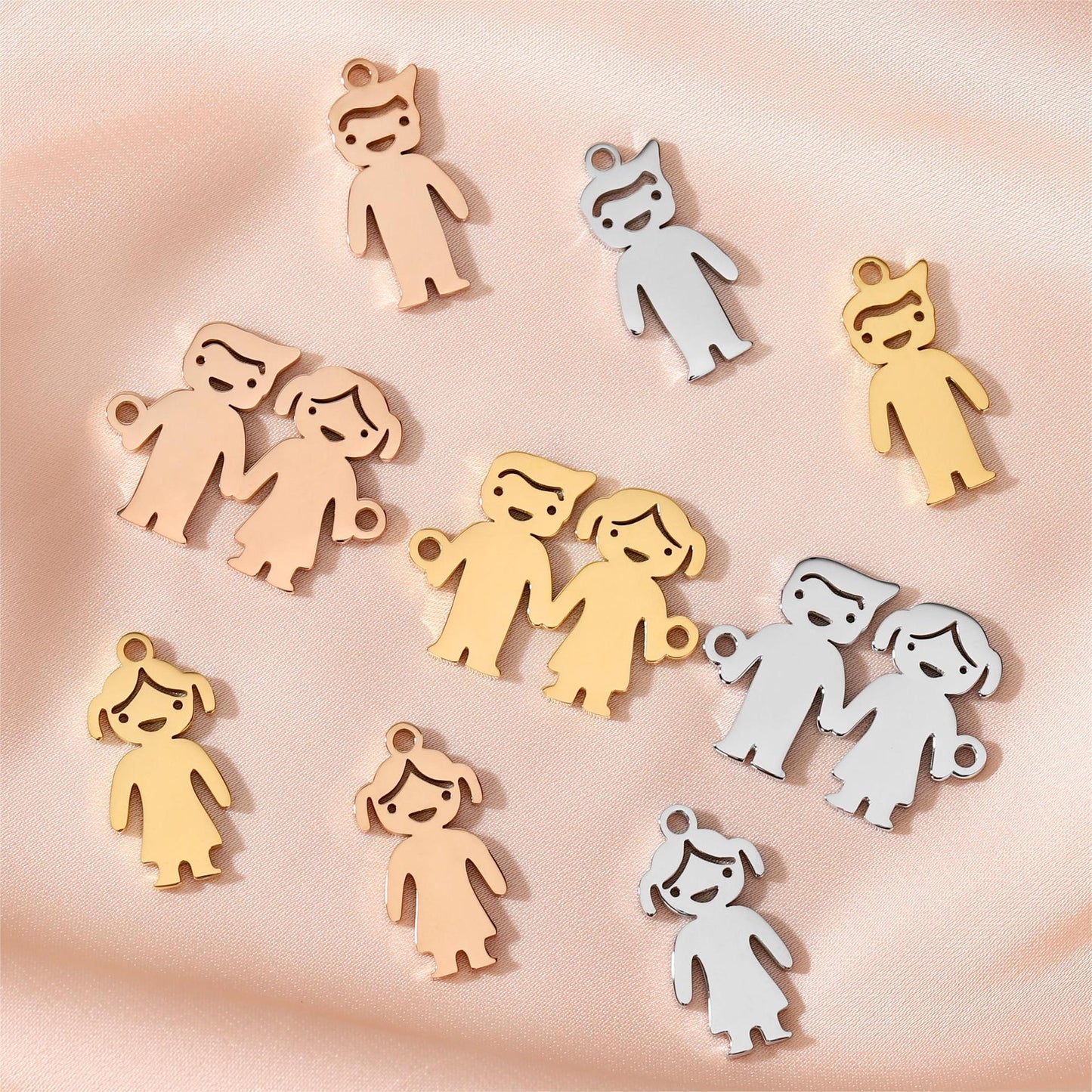 Cartoon Boy Girl Small Pendant Stainless Steel Mirror Vacuum Plated 18K Gold Jewelry Accessories Tag DIY Handmade Pet Theme