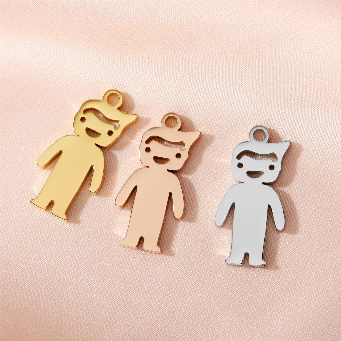 Cartoon Boy Girl Small Pendant Stainless Steel Mirror Vacuum Plated 18K Gold Jewelry Accessories Tag DIY Handmade Pet Theme