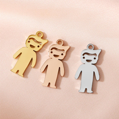 Cartoon Boy Girl Small Pendant Stainless Steel Mirror Vacuum Plated 18K Gold Jewelry Accessories Tag DIY Handmade Pet Theme