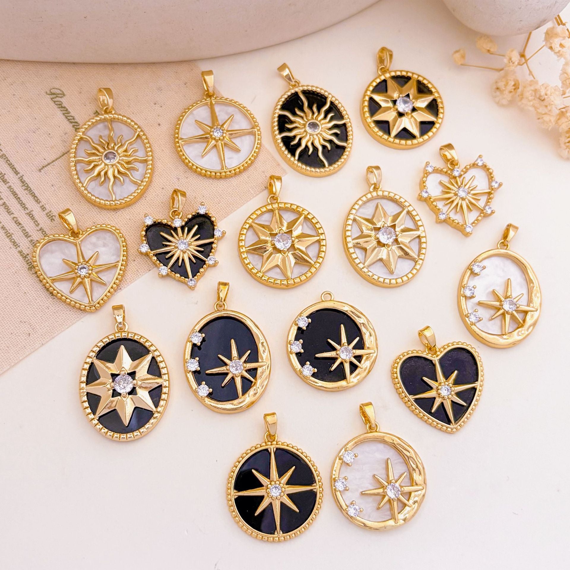 Rose Gold Plated Copper Octagonal Star Micro Inlaid Zircon Necklace Pendant Simple Jewelry Accessory