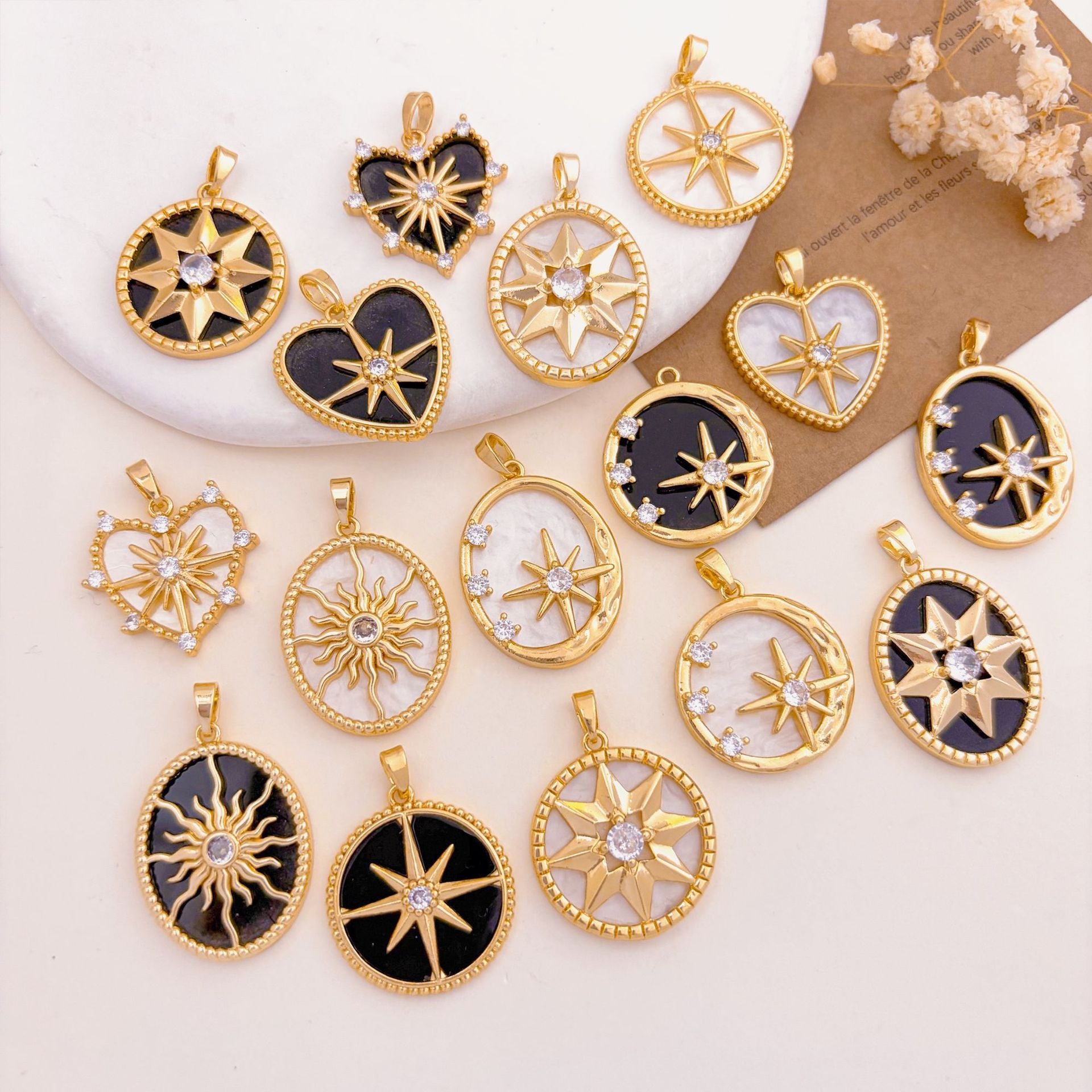 Rose Gold Plated Copper Octagonal Star Micro Inlaid Zircon Necklace Pendant Simple Jewelry Accessory